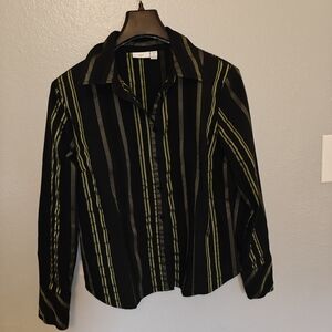Apt. 9 Black and Green Fitted Button Down Shirt Size M